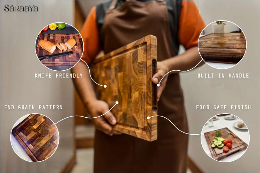 Acacia End Grain Cutting Board – Premium Wooden Chopping / Serving Board with Juice Groove
