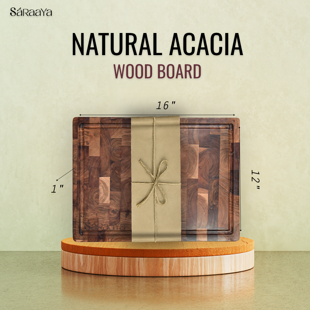Acacia End Grain Cutting Board – Premium Wooden Chopping / Serving Board with Juice Groove