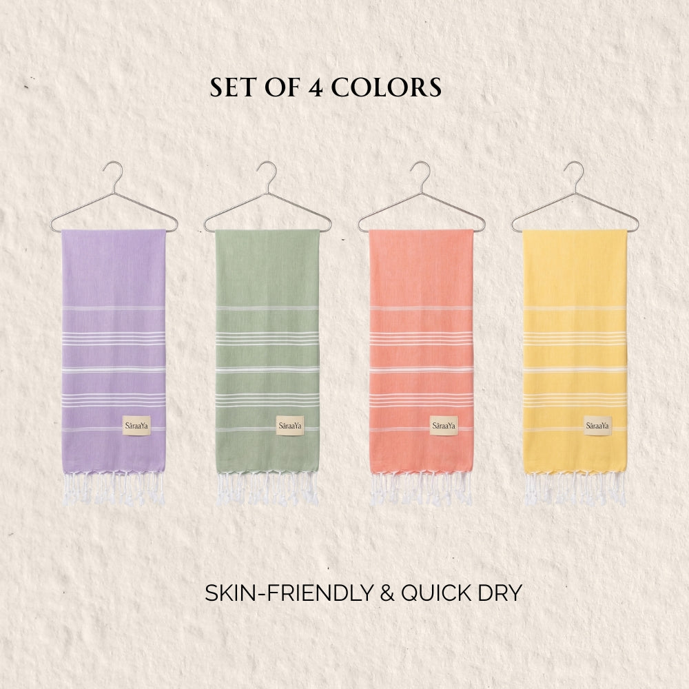 Signature Stripes Bamboo Bath Towels -Set of 4 Colors -Skin-friendly, Antibacterial & Anti-Odor