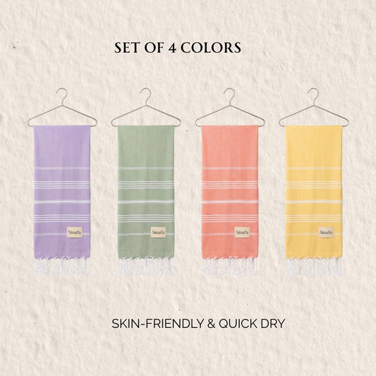 Signature Stripes Bamboo Bath Towels -Set of 4 Colors -Skin-friendly, Antibacterial & Anti-Odor