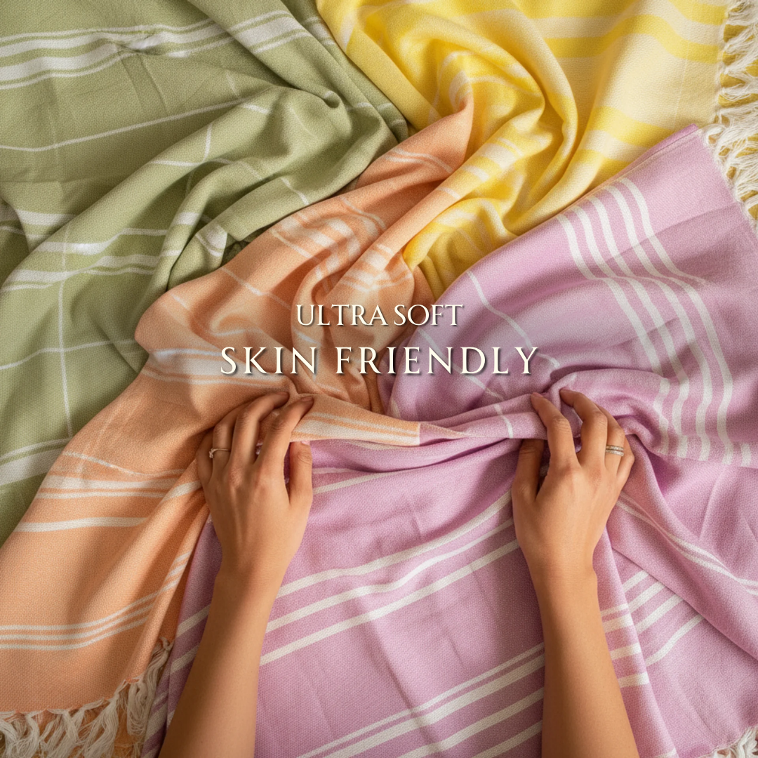 Signature Stripes Bamboo Bath Towels -Set of 4 Colors -Skin-friendly, Antibacterial & Anti-Odor