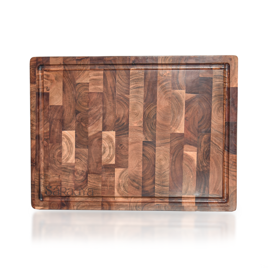 Acacia End Grain Cutting Board – Premium Wooden Chopping / Serving Board with Juice Groove